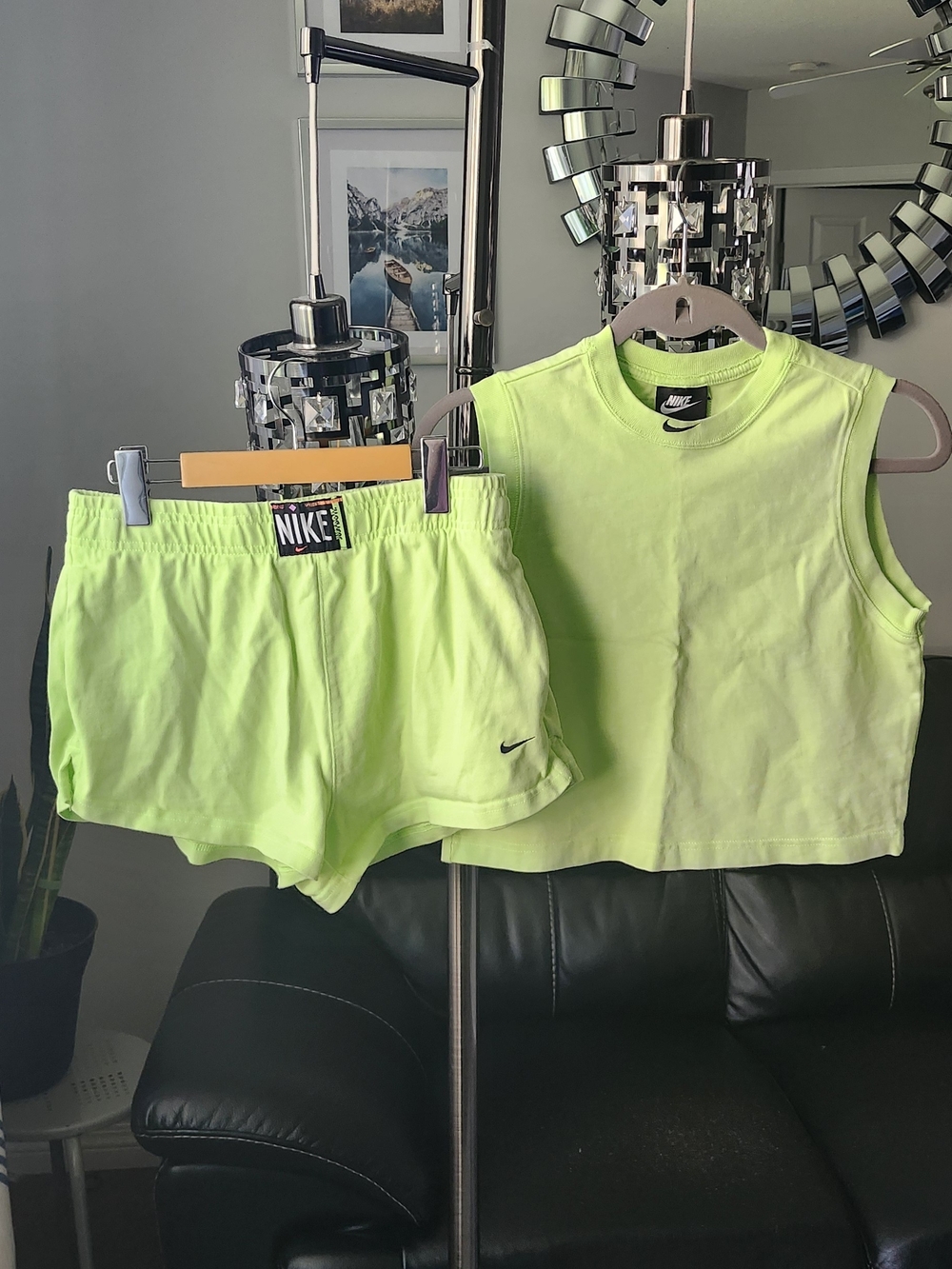 Nike Bright Lime Green Athletic Top with White Swoosh